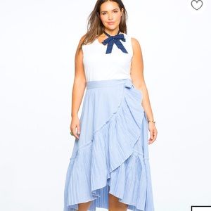 Eloquii Pinstriped Wrap Skirt w/ pleated ruffle hem